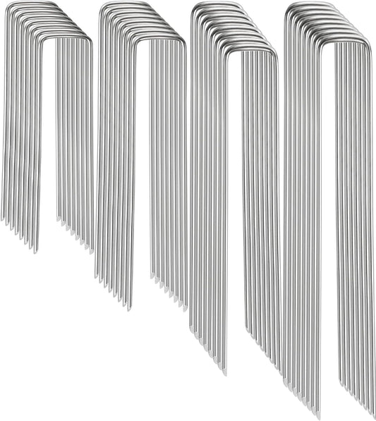 Landscape Staples, 100 Pack 4/6/8/10 Inch 11 Gauge Galvanized Garden Staples, Landscape Stakes for Gardening, Garden Yard Lawn Ground Stakes for Securing Weed Barrier Fabric, Irrigation Tubing, Fence