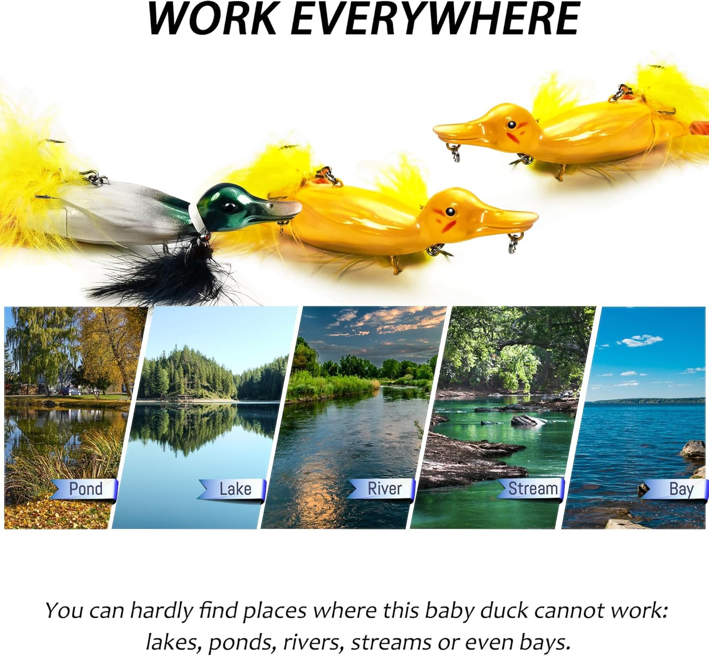 Duck Lures for Bass Fishing, Realistic Topwater Baby Duckling Baits Floating Artificial Hard Swimbaits for Pike Musky Catfish Freshwater Saltwater Fishing, 4.8 inch