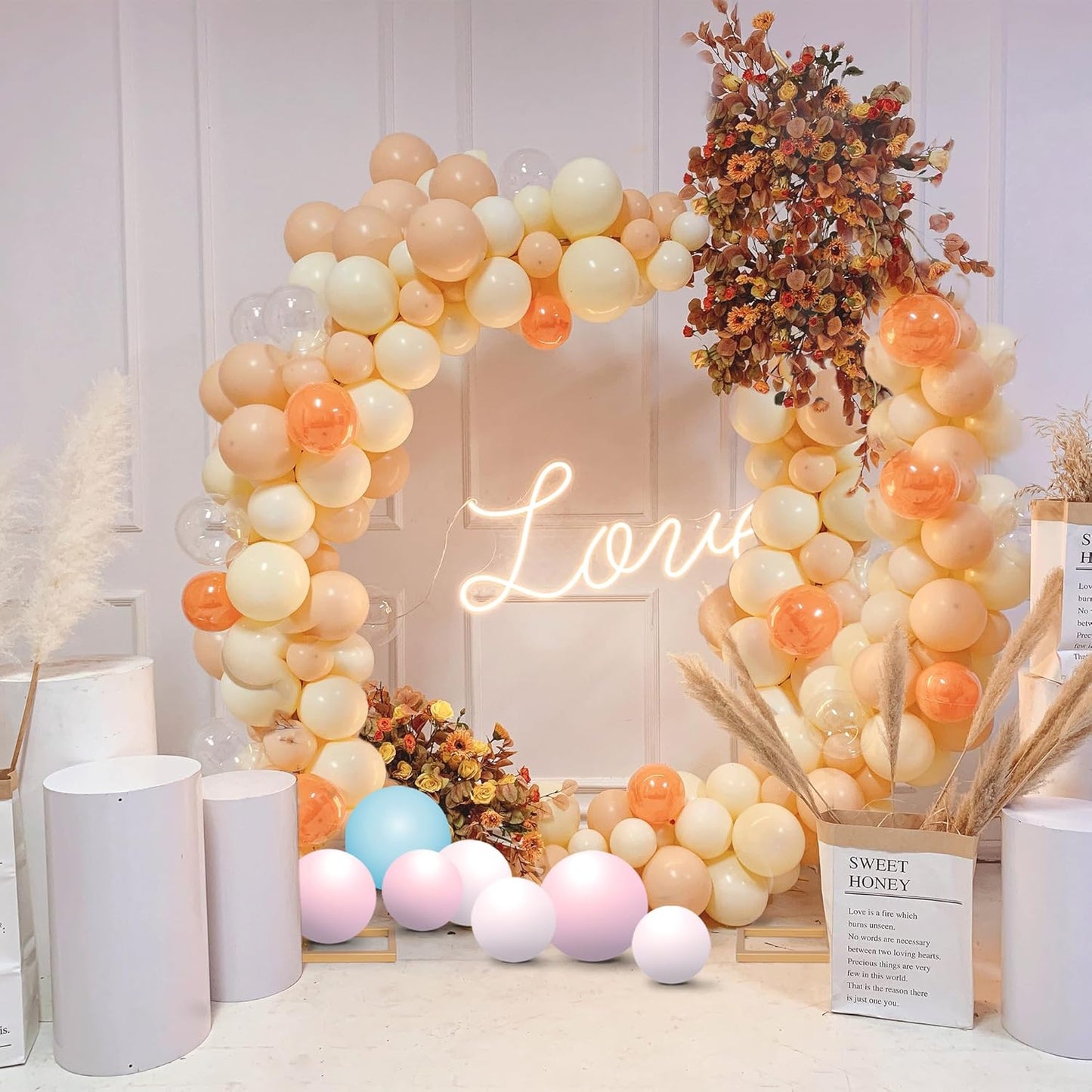 HPC Decor Set of 2 Wedding Arch Backdrop Stand, 8FT, 6.7FT Gold Metal Arch Backdrop Stand for Wedding Ceremony Bridal Baby Shower Birthday Party Garden Floral Balloon Decoration Arch Frame Decor