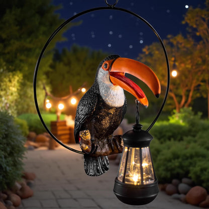 Solar Toucan Tree Hug Tree Decoration Hanging Garden Statue 12.5-inch Resin Tropical Animal Lawn Exotic Bird Sculpture for Lawn, Porch, Patio,Outdoors Decoration