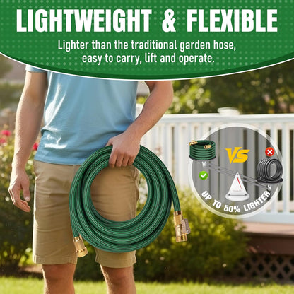 NON-EXPANDABLE Garden Hose 50 ft, Heavy Duty Flexible Water Hose, Kink Resistant Lightweight Hybrid Hose with Durable Fabric Skin, Leakproof Hose Male to Female Fittings