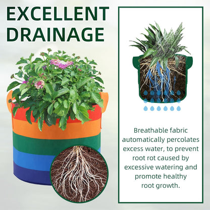 LITLANDSTAR 6 Pack 7 Gallon Grow Bags, Heavy Duty Thickened Colorful Nonwoven Plant Fabric Pots with Handles, Five-Color Tone Garden Plant Bags for Fruits Vegetables Flowers Herb