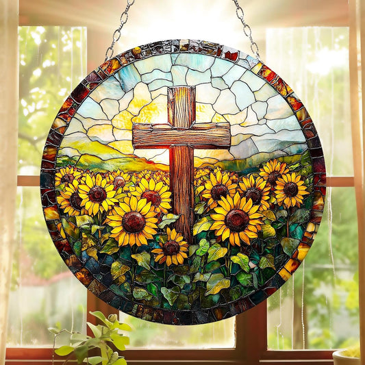 Sunflower Memorial Window Hanging Suncatcher Faux Stained Hummingbirds and Flowers for Women