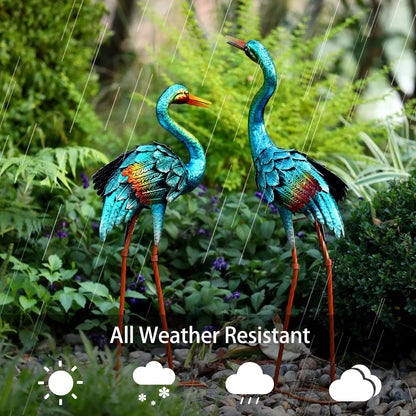 Natelf Crane Statues for Garden Decor, Blue Heron Sculptures, Metal Large Birds Lawn Sculptures & Statue for Patio Pond, Yard Decorations, Set of 2