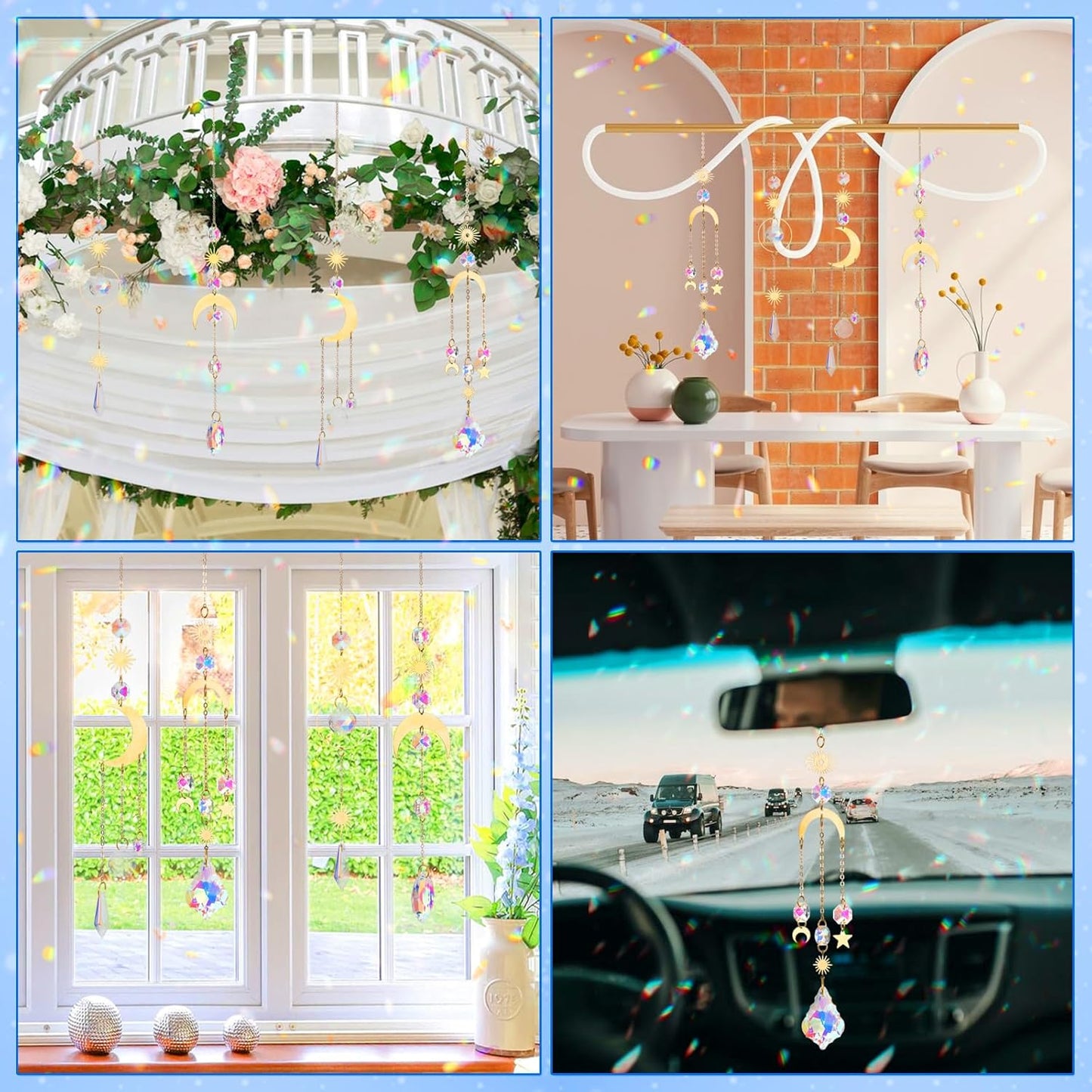 Crystal Suncatcher, 4pcs Sun Catchers Indoor Window Hanging Crystals for Windows Prism Rainbow Makers for Ceiling Garden Porch Decor Christmas Decorations Home Party Wedding Ornaments