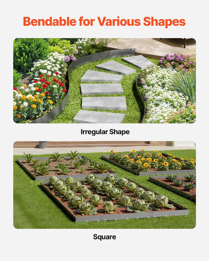 VEVOR Steel Landscape Edging, 5 Packs 39 x 3 in Rust-Resistant Metal Landscape Edging, Bendable Garden Edging Border, Heavy Duty Lawn Edging, Easy-to-Install, Flower Bed Yard Pathway Divider Dark Gray
