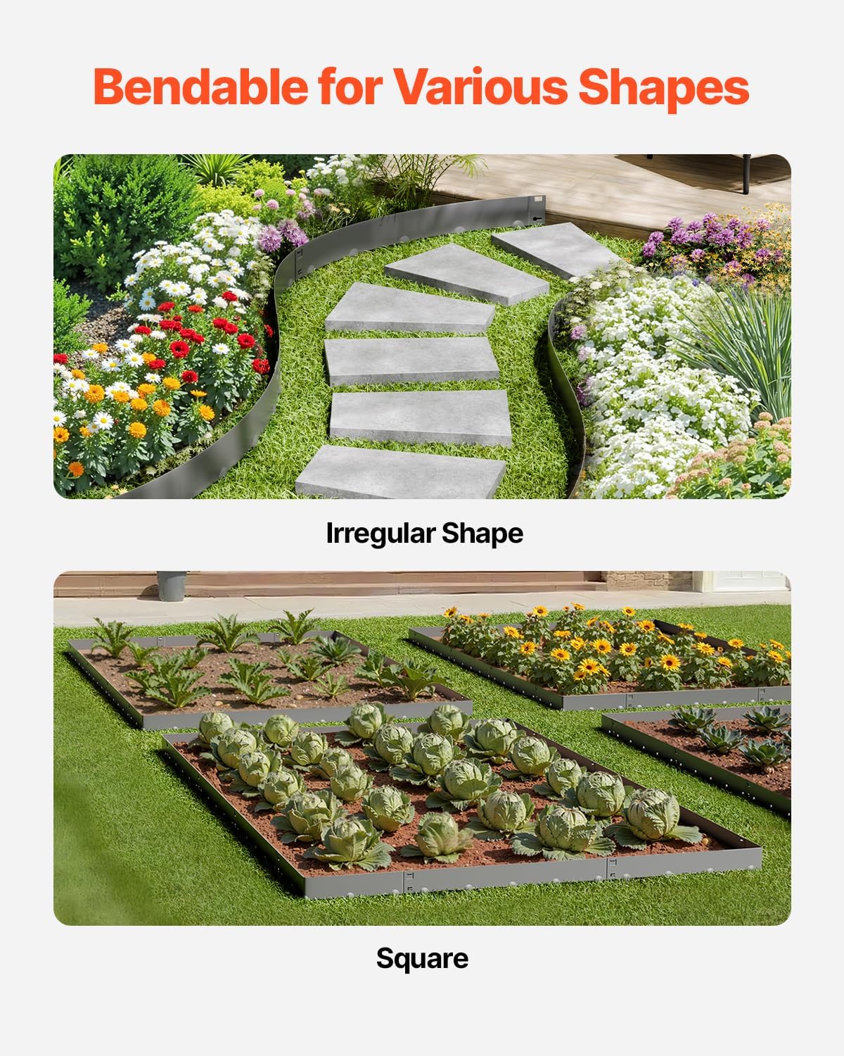 VEVOR Steel Landscape Edging, 5 Packs 39 x 5 in Rust-Resistant Metal Landscape Edging, Bendable Garden Edging Border, Heavy Duty Lawn Edging, Easy-to-Install, Flower Bed Yard Pathway Divider Dark Gray