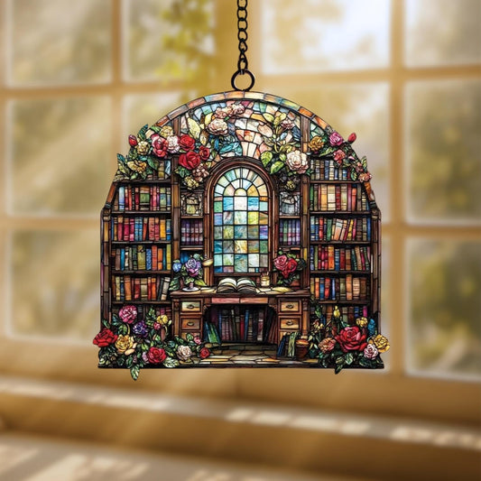 Book and Flower Bookish Acrylic Suncatcher Stained Glass Effect Window Car Hanging Christmas