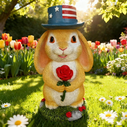 Funny Garden Handheld Rose Rabbit Statue - Resin Outdoor Decor for Yard, Patio,Lawn - Whimsical Bunny Sculpture Gift for Garden Lovers