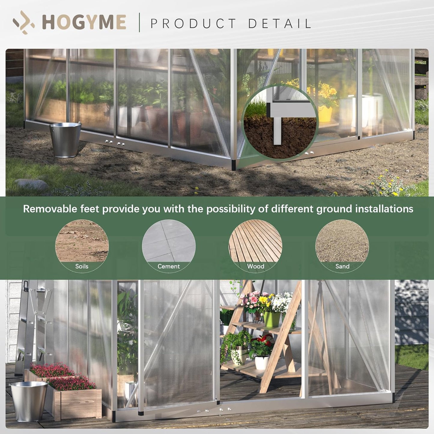 6x8 FT Greenhouse for Outdoors, Polycarbonate Green House with Quick Assembly Structure and Roof Vent, Large Aluminum Walk-in Green House for Outside Garden Backyard, Silver