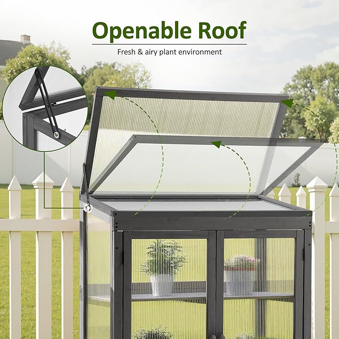 MCombo Wooden Cold Frame Greenhouse, Raised Flower Planter Shelf Protection for Outdoor Indoor Use, 0760 (Dark Grey)