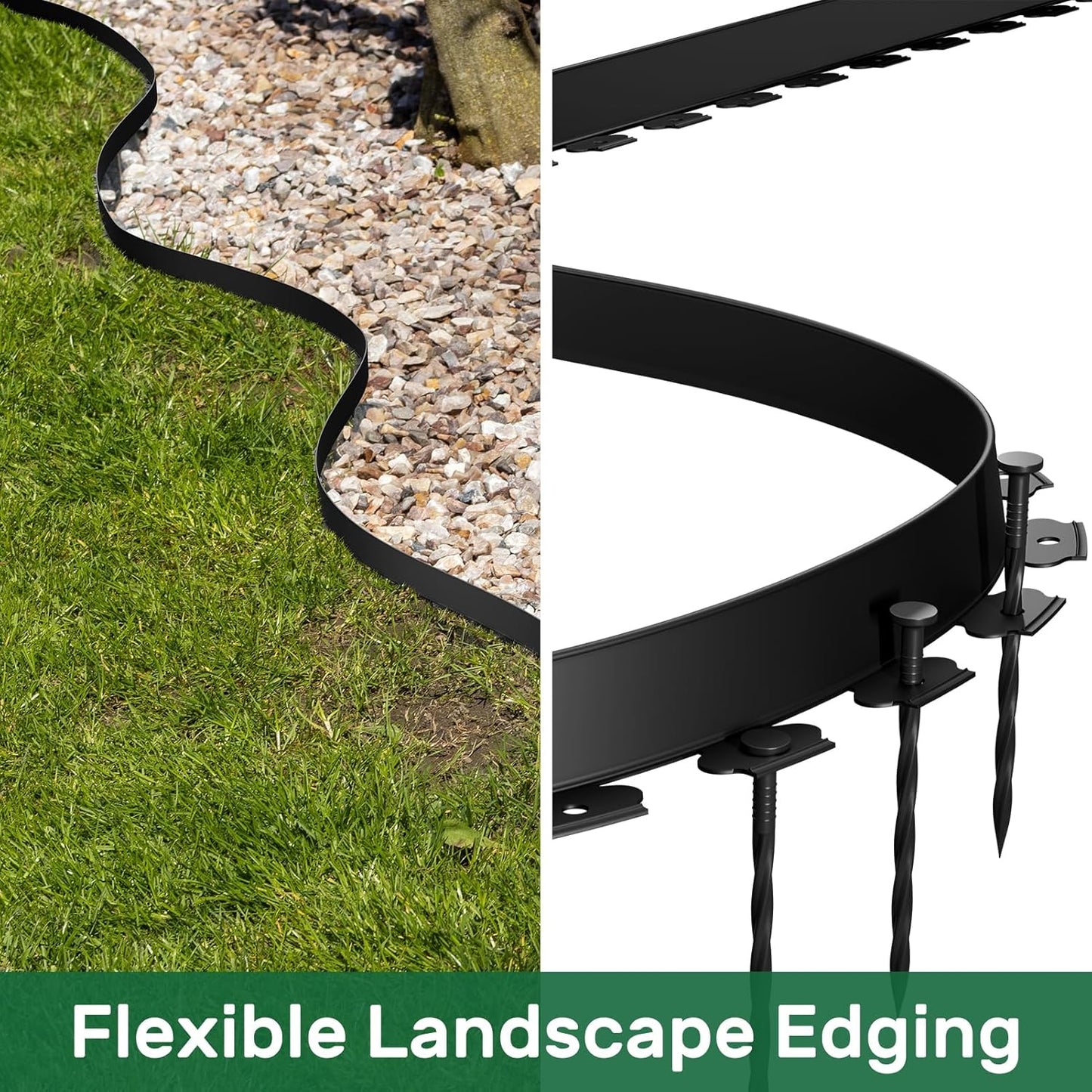 AGTEK Garden Edging 40FT Landscape Edging Kit 2 Inch Height Plastic Garden Border No Dig Lawn Border for Yard Flower Bed with 36 Stakes