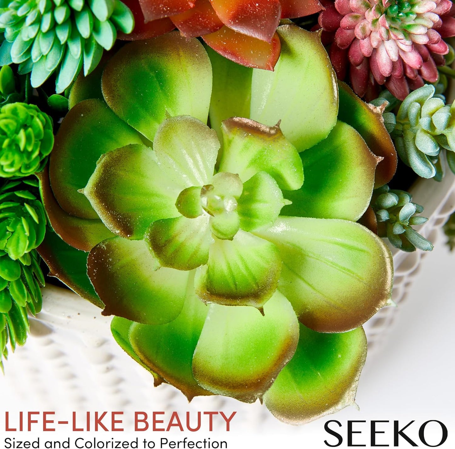 SEEKO Succulents Artificial Plants (28 Pack) - Artificial Succulents Unpotted - Premium Faux Plants - Fake Succulent for Craft - Small Plastic Assortment for Party, Cake, Garden, Home & Outdoor Decor