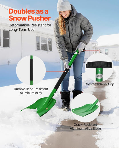 VEVOR Snow Shovel for Driveway, 8.5 in Wide Aluminum Alloy Snow Shovel with T-Shaped Handles, Large Capacity Snowplow Shovels, Portable & Lightweight Snows Removal Tool for Garden Car Camping