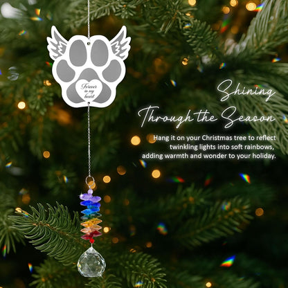 Pet Memorial Suncatcher - Dog Memorial Paw Print Ornament - Dog Paw Suncatcher Rainbow Bridge Gift - Pet Loss Crystal Decor Sympathy Gift - Pet Remembrance Keepsake Aluminum Ornament