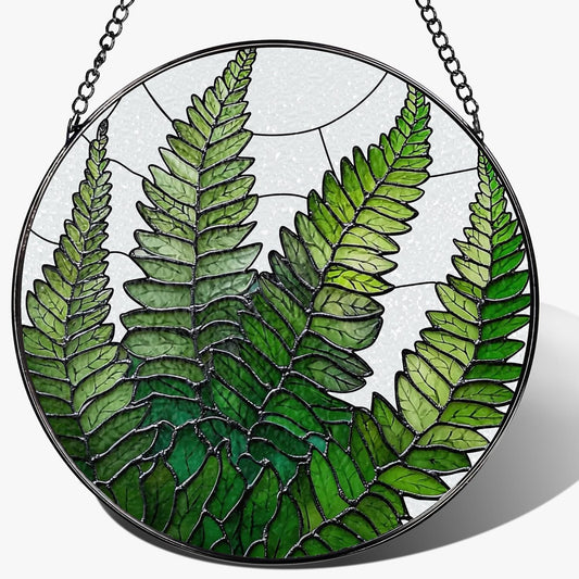 8-Inch Stained Glass Ornament, Stained Glass Window Hanging, Window Hanging Decor Suncatcher, Fern