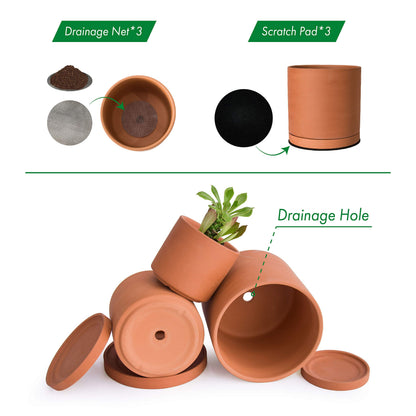 D'vine Dev 3-Pack Classic Terracotta Pots & Saucers, 4/5/6 in, 40-T-A-0