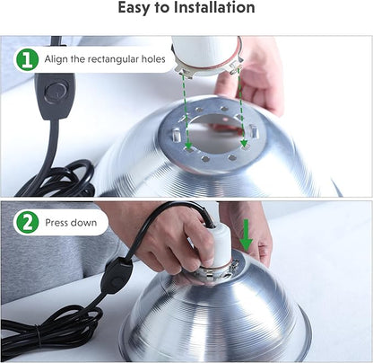 Simple Deluxe Adjustable Clamp Lamp Light Socket with 10.5 Inch Aluminum Reflector & Bulb Guard, Suit for Max 250 Watt Lamp with 18/2-Gauge 6 Feet Cord, 2-Pack