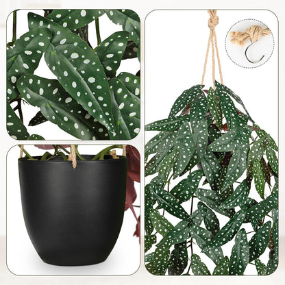Large Fake Hanging Plants in Pot with Hook, 37" Artificial Hanging Begonia Vines Plants, Fake Potted Tropical Plants for Room Wall Living Room Bathroom Kitchen, Big Faux Ivy Houseplants for Shelf