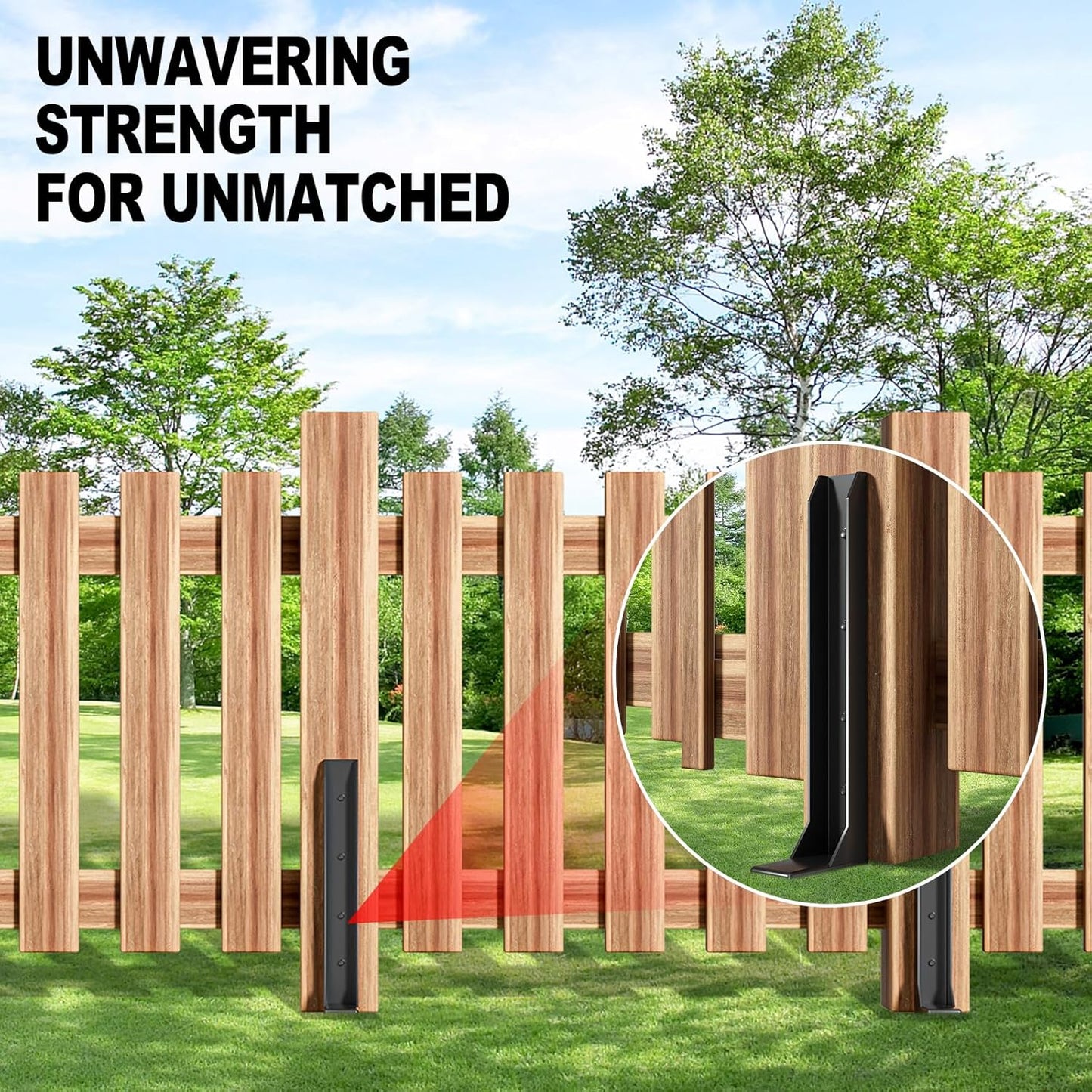 One-Piece Fence Post Repair Kit，Heavy Duty Steel Fence Post Anchor Ground Spike ，Quick Fix Broken/Leaning Wood Posts with，and Fixed Fence Posts（4-Pack）