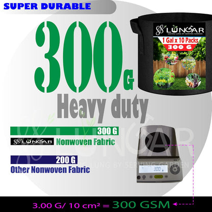 Plant Grow Bags 10 Gallon 5 Packs Planter Pot, Thickest Aeration 300G Non-Woven Fabric, Reinforced Handles for Weatherproof Nursery Pot, Enhanced Double Seam