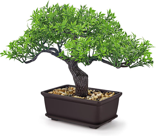 Der Rose 8'' Artificial Bonsai Tree Small Fake Potted Plants for Zen Japanese Home Office Desk Bathroom Shelf Decor