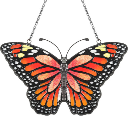 Butterfly Suncatcher Stained Glass Window Hanging Butterfly Ornaments Gift for Mom, Women, Wife, Mother's Day (Orange)