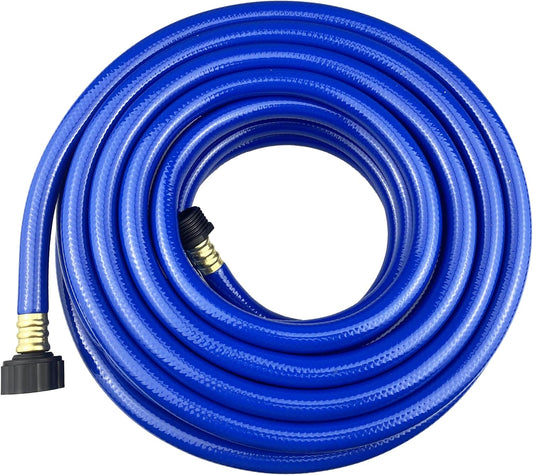 PVC Garden Hose 1/2 Inch, Flexible Water Hose with Male and Female Fittings, No Leaking, Heavy Duty, for Household, Outdoors, Lawns, Patio (50 FT, Blue, Plastic Fittings)