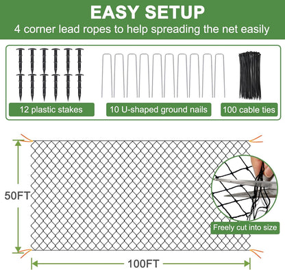 Bird Netting - 50’ x 100’ Garden Net with 1” Square Mesh Protect Fruit Trees from Poultry and Deer, Heavy Duty Garden Netting as Fruit Net, Aviary Netting for Farm, Orchard