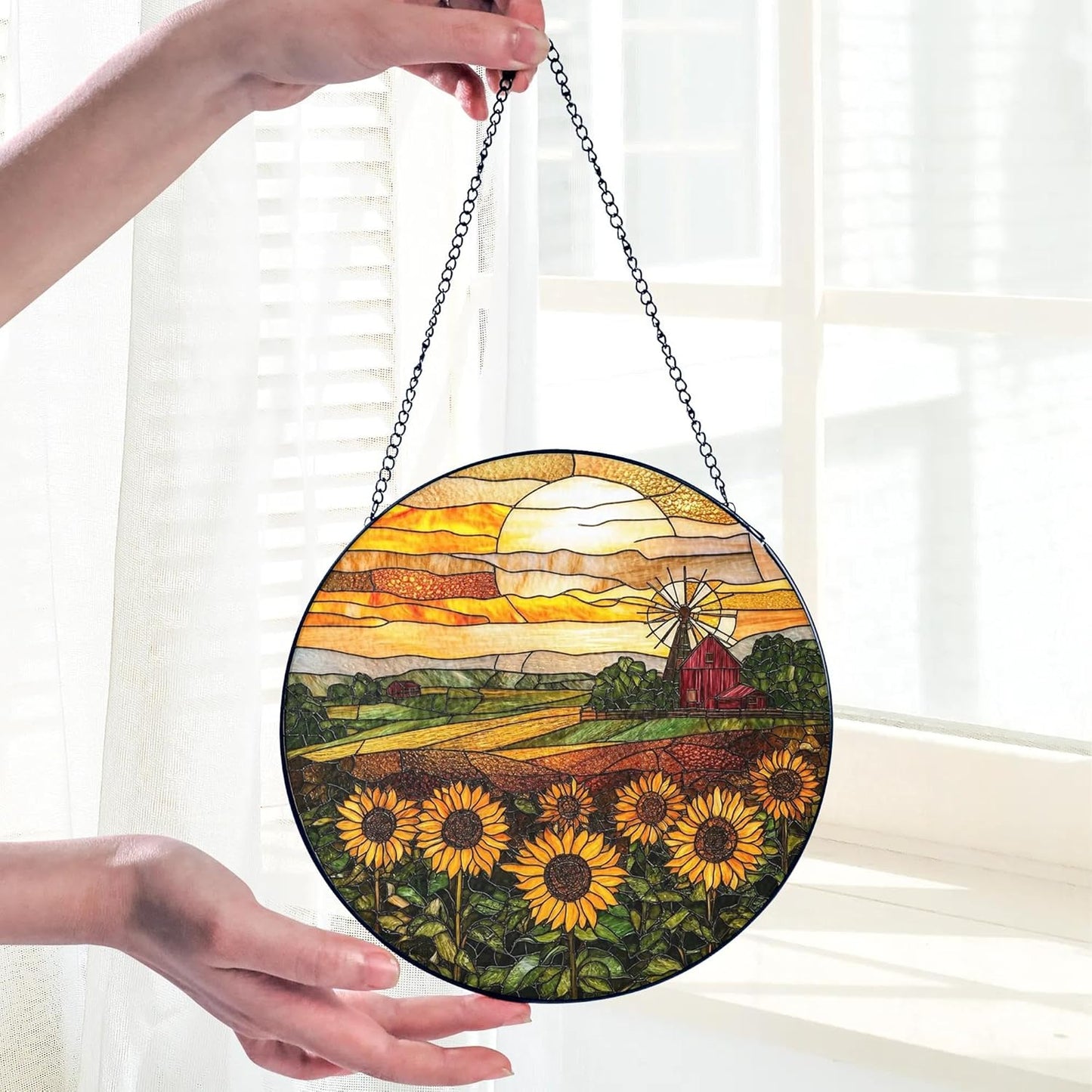 Sunflower Stained Glass Suncatcher Window Hanging Decor, Birthday, Mothers Day, Christmas Sunflower Gifts for Women Adults, Friends, Sisters, Teachers, Home Decors for Window, Kitchen, Garden, Patio