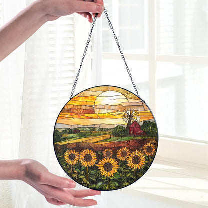 Sunflower Stained Glass Suncatcher Window Hanging Decor, Birthday, Mothers Day, Christmas Sunflower Gifts for Women Adults, Friends, Sisters, Teachers, Home Decors for Window, Kitchen, Garden, Patio