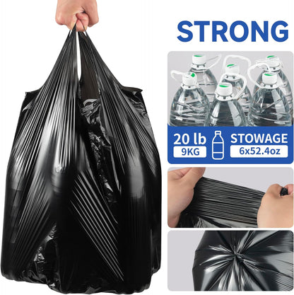Small Trash Bags with Handles 4 Gallon 200 Count Black - Ocean Plastic Upcycling - Plastic Garbage Bags, Can Bin & Waste Basket Liner for Kitchen, Bathroom, Office and Pets