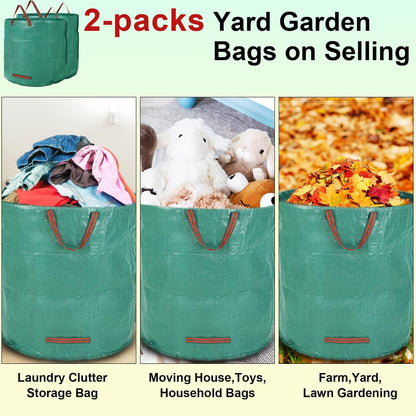 2 PCS 106 Gallon Reusable Lawn and Leaf Bags with 4 Handles, Lawn Pool Garden Heavy Duty Yard Waste Bags for Leaves, Trash, Yard Waste (Green)