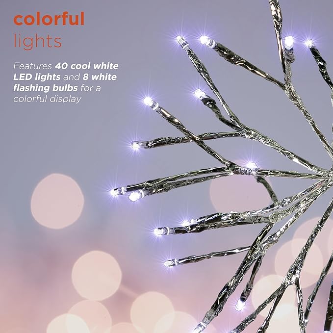 Alpine Corporation | 10"H Indoor Christmas Snowflake Ornament with White LED Lights — Elegant Glowing Silver Holiday Décor for Tabletops & Mantels