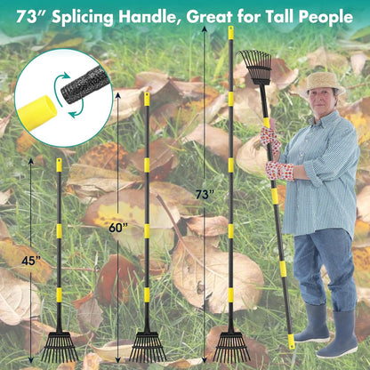 Rake, 73 Inch Long, 11 Tines Small Metal Garden Rake for Leaves, Heavy Duty 9 Inch Wide Rakes for Lawns, Yard Leaf Rakes for Gardening , Flower Beds, Shrub, Kids