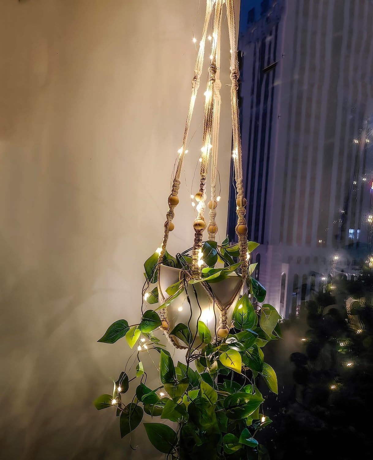 2 Packs Fake Hanging Plant with Pots for Home Decor Artificial Hanging Basket Plants Macrame Plant Hanger with Faux Vines Greenery for Bedroom Bathroom Room Wall Boho Decor Indoor Outdoor
