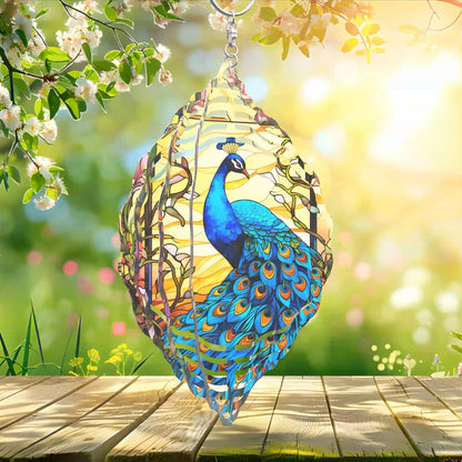 Peacock at Sunset Wind Spinner Stainless Steel Hanging Wind Spinners Mandala Kinetic Art 10 Inch Garden Decoration for Patios, Lawns, and Balconies