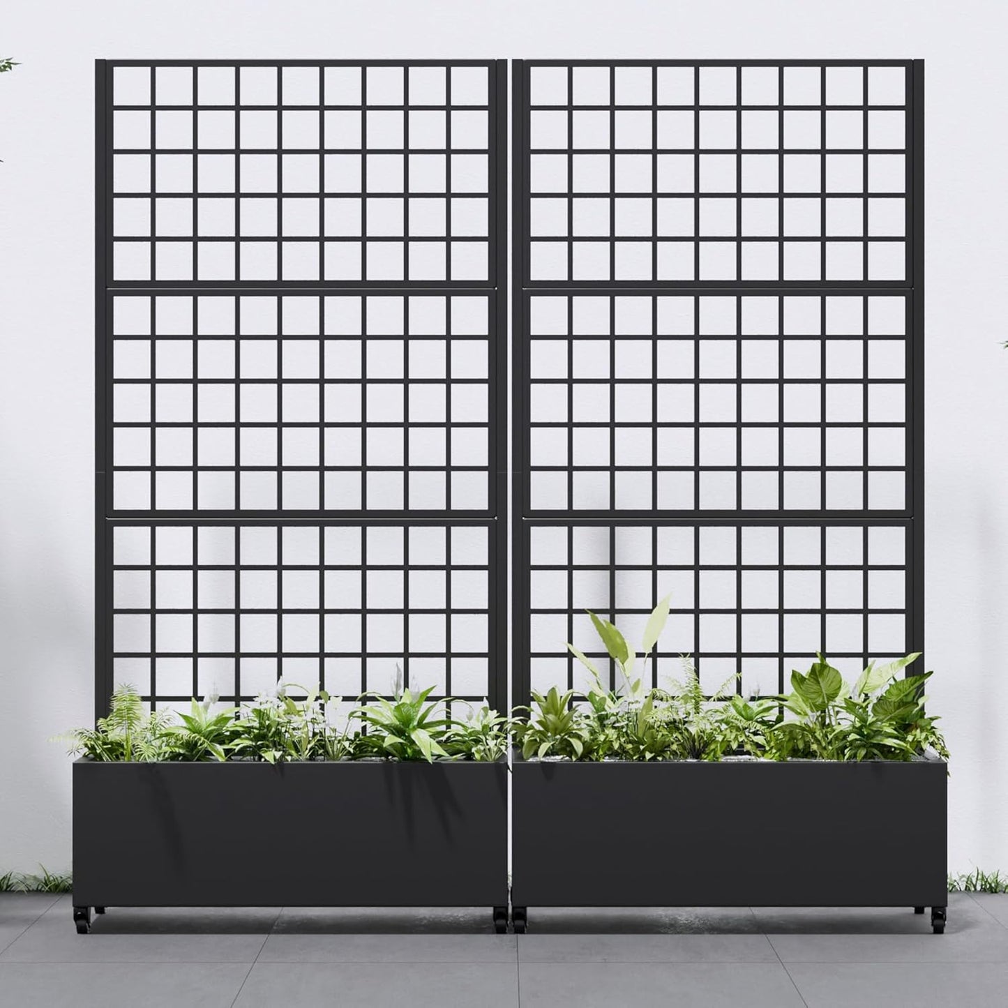 Casaphoria 72"x35" Metal Raised Garden Bed with Trellis(2 Pack), Outdoor Planter Box with Wheels & Drainage Holes for Climbing Plants, Flowers, Elevated Garden Kit with Privacy Screen, Black-Square