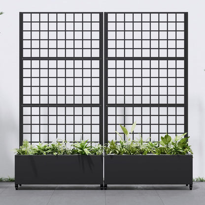 Casaphoria 72"x35" Metal Raised Garden Bed with Trellis(2 Pack), Outdoor Planter Box with Wheels & Drainage Holes for Climbing Plants, Flowers, Elevated Garden Kit with Privacy Screen, Black-Square