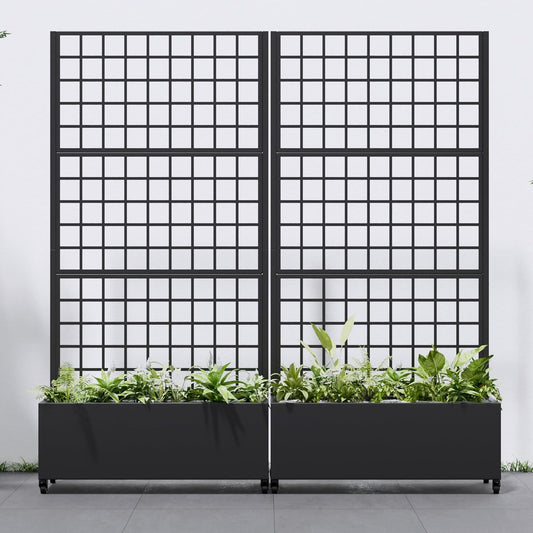 Casaphoria 72"x35" Metal Raised Garden Bed with Trellis(2 Pack), Outdoor Planter Box with Wheels & Drainage Holes for Climbing Plants, Flowers, Elevated Garden Kit with Privacy Screen, Black-Square