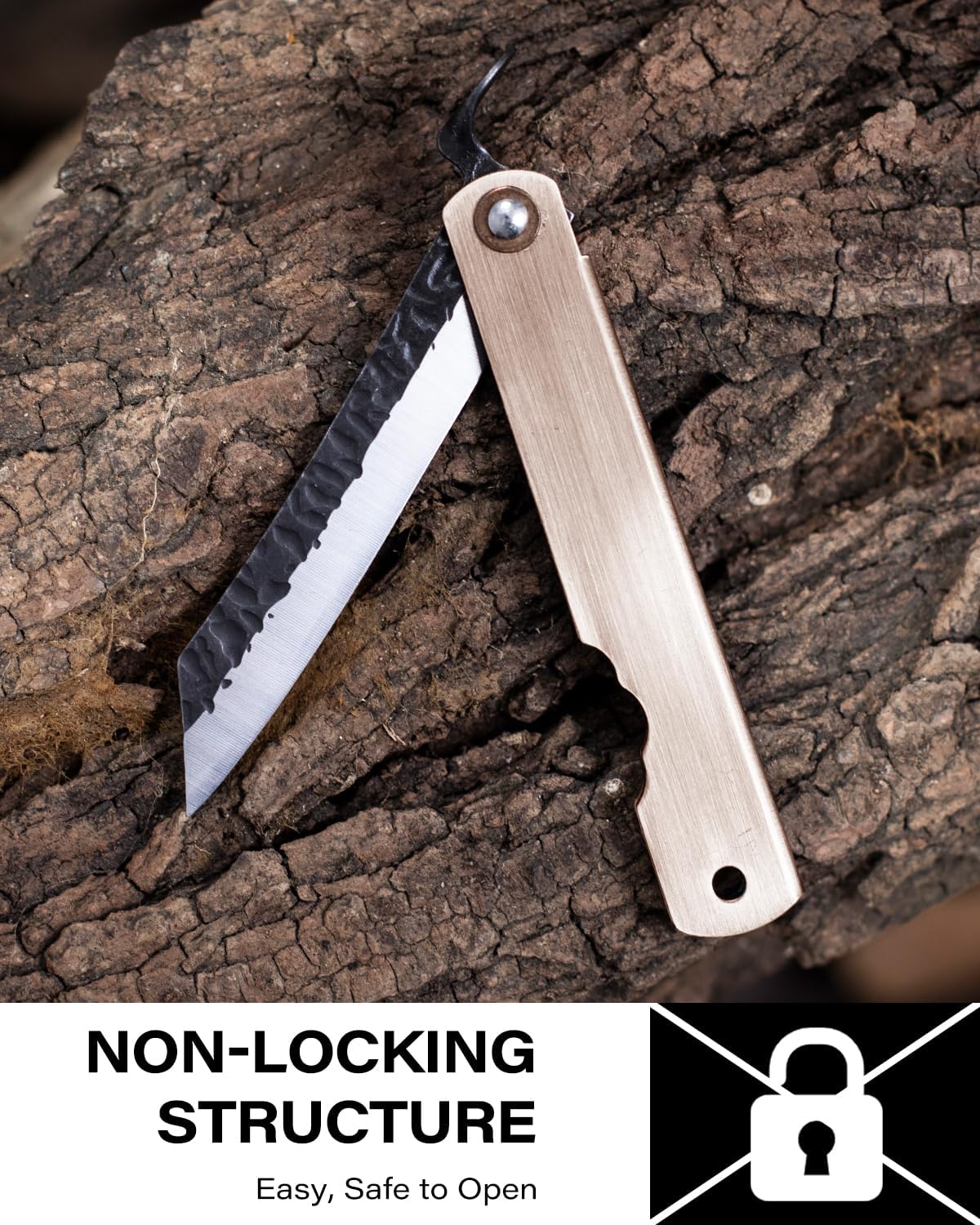 Dispatch EDC Pocket Knife, 2.8" Full Panel Plain Edge Blade Folding Knife with 7Cr13Mov Black Stonewashed Forged Blade & Red Bronze Electroplated Handle, Includes Black PU Sheath