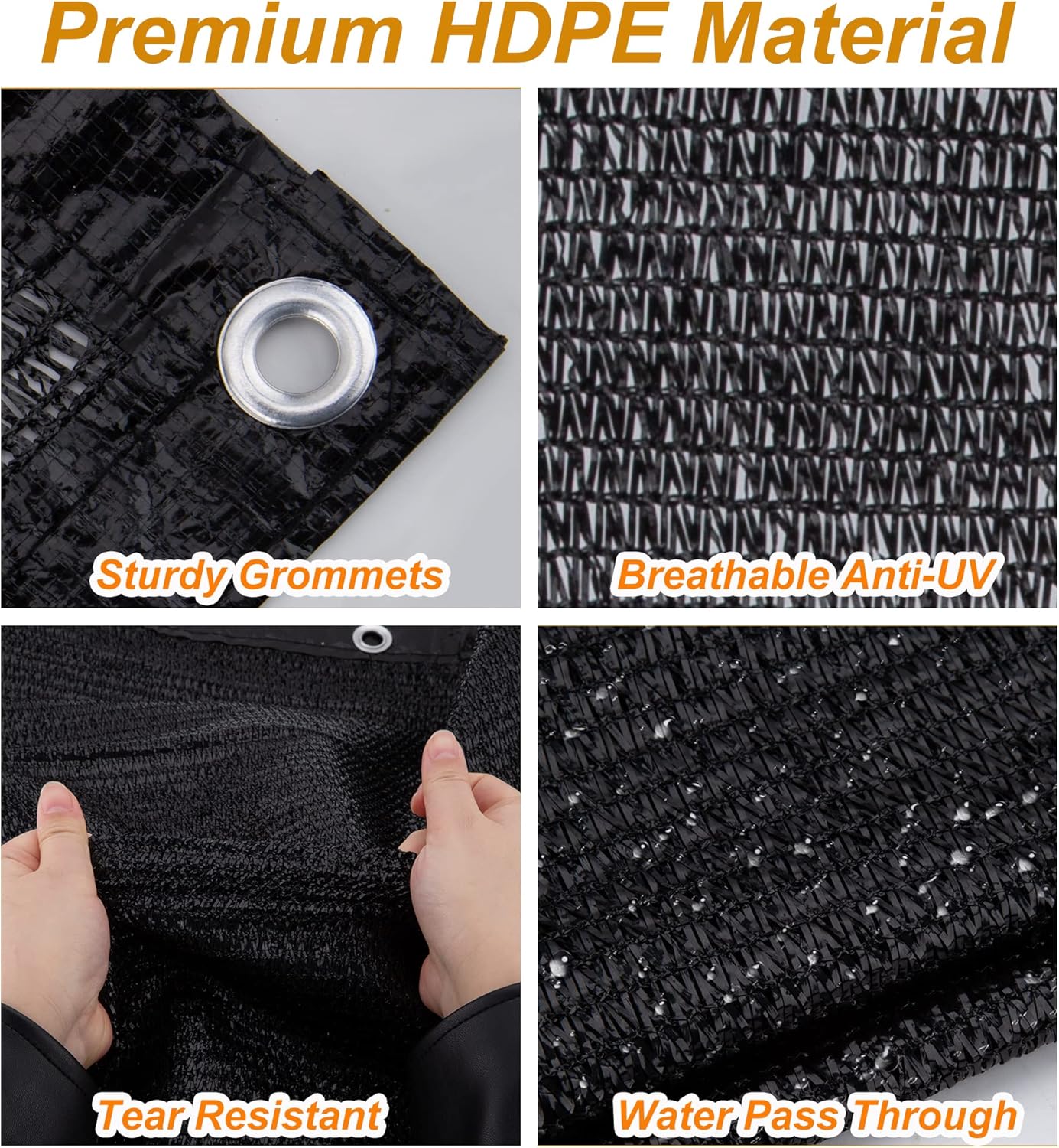 SPORTYOUTH 70% Shade Cloth for Patio, 10x50 ft Mesh Tarp with Grommets, UV Resistant Black Sunblock Sun Shade Netting Cover for Garden, Greenhouse, Chicken Coop, Pergola, RV, Canopy, Barn Kennel