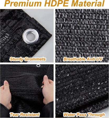 SPORTYOUTH 70% Shade Cloth for Patio, 10x50 ft Mesh Tarp with Grommets, UV Resistant Black Sunblock Sun Shade Netting Cover for Garden, Greenhouse, Chicken Coop, Pergola, RV, Canopy, Barn Kennel