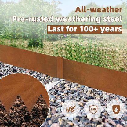 Weathering Steel Edging 6 Pack 40" L x 8" H Depth Corten Steel Landscape Edging Kit Rust Patina Finish, 20ft Total Metal Edging for Landscaping, Metal Garden Border & Lawn Edging