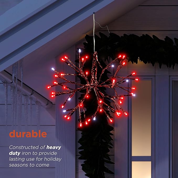 Alpine Corporation 16" Indoor Holiday 3D Snowflake Hanging Ornament with LED Lights, Red , Christmas Decoration