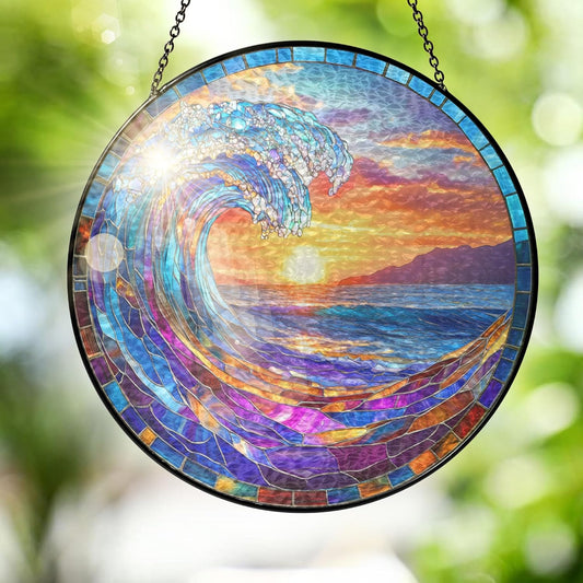 FLAGWIX Christmas Beach Gifts for Women Men - Stained Glass Window Hanging 8in for Holiday