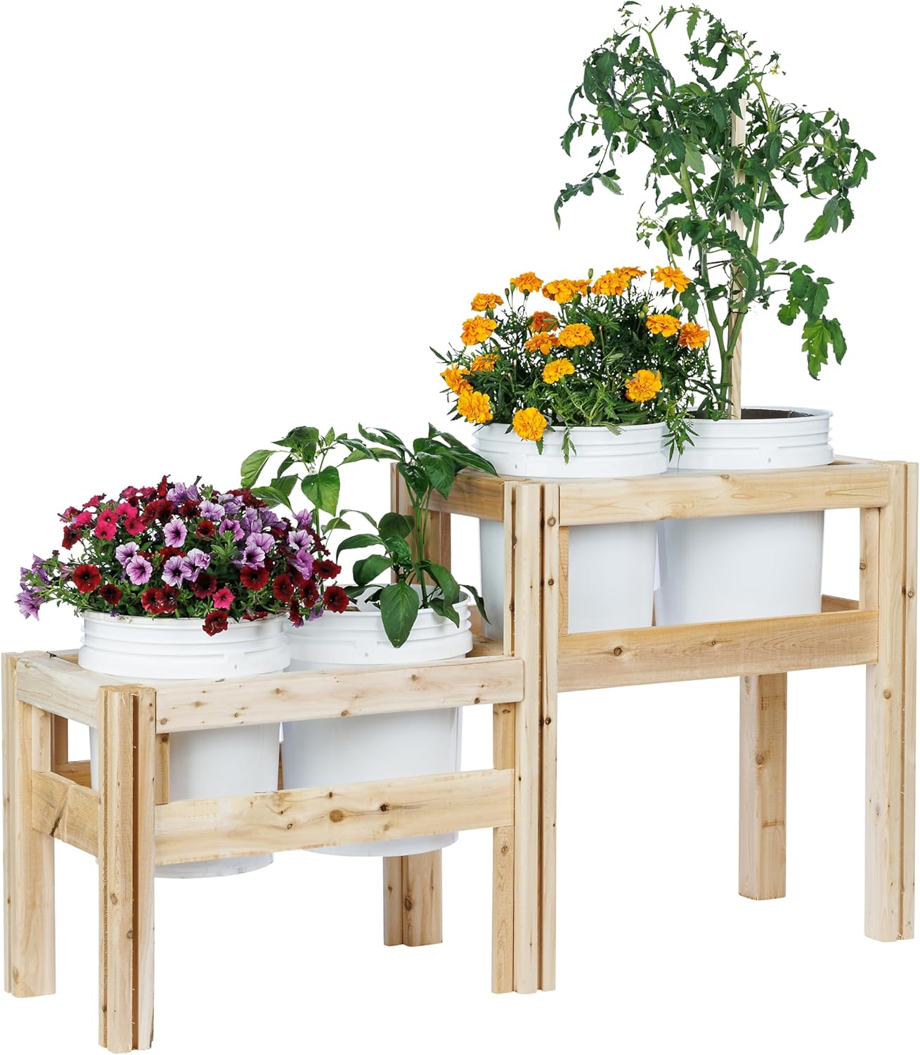 Greenes Fence Two-Tiers Four Bucket Elevated Cedar Wood Garden Frame, 54 in. x 16 in. x 30 in. - Made in USA with North American Cedar