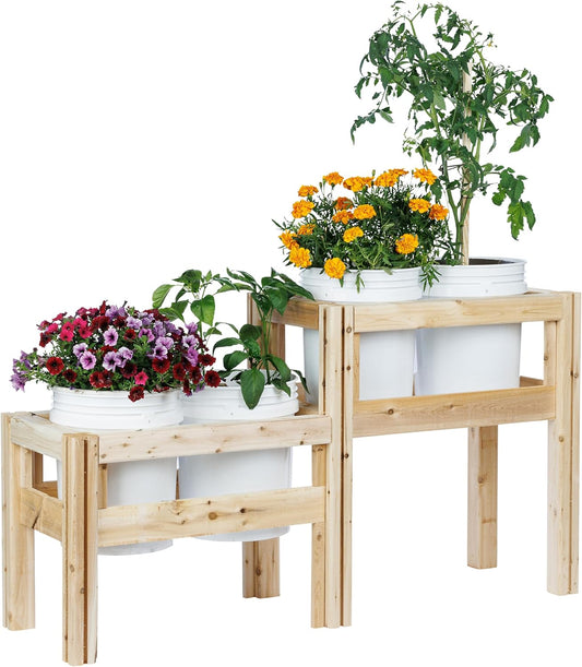 Greenes Fence Two-Tiers Four Bucket Elevated Cedar Wood Garden Frame, 54 in. x 16 in. x 30 in. - Made in USA with North American Cedar