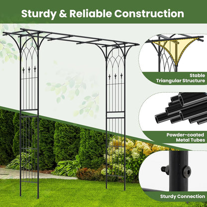 Giantex Metal Garden Arbor with Trellis, 81" Outdoor Arch for Climbing Plants, Heavy-Duty Rust-Resistant Steel Archway with 4 Stakes for Garden, Wedding, Party, and Yard Decoration, Black