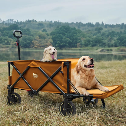TIMBER RIDGE 49" Extra Long Collapsible Folding Wagon with Tailgate and Brakes, 250L Capacity All-Terrain Wagon Carts Foldable, 300lbs Portable Cart for Dog, Garden, Outdoor Camping Sports, Orange